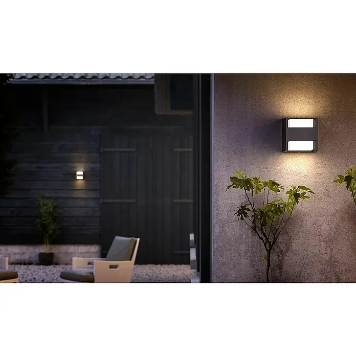 Philips Arbour LED-Außenwandleuchte - 3,8 W, 13 x 13 x 13 cm, IP44 - Stilvolle Außenbeleuchtung: Eine moderne Wandleuchte mit hellem Licht akzentuiert die Fassade und sorgt für einladendes Ambiente im Gartenbereich.