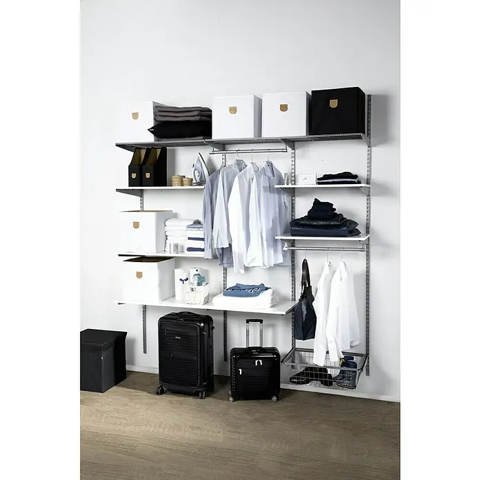 Phönix Wandregal-Set Staxx Diele - L x B x H: 47 x 66 x 223 cm, Traglast Einlegeboden: 20 kg, Weiß/Grau - Schrank mit Kleidung, Boxen und Koffern. Das Regalsystem bietet viel Stauraum für Kleidung und Accessoires. Praktisch und übersichtlich!