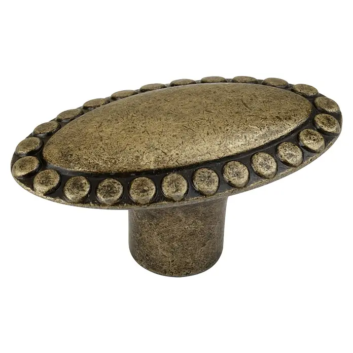 Walteco Möbelknopf Tarent - B x H: 39 x 20 mm, Sonstige, Brüniert - Antiker Messing-Ovalschrankknopf mit genietetem Rand.