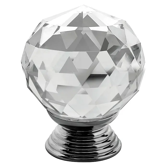 Walteco Möbelknopf Krystal - Durchmesser: 30 mm, Aluminium, Transparent - Klarer, facettierter Kristallknauf mit glänzendem Silbersockel, geeignet für Schränke oder Schubladen.