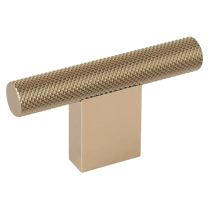 Walteco Möbelknopf Salema - B x H: 60 x 34 mm, Aluminium, Gold matt - Goldfarbener gerändelter zylindrischer Griff mit rechteckigem Sockel.