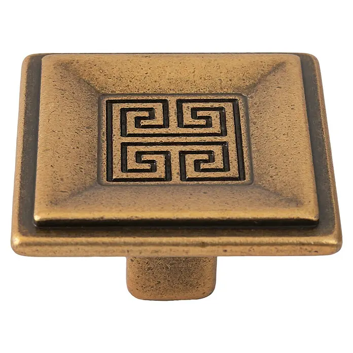Walteco Möbelknopf Danuba - L x B x H: 35 x 35 x 20 mm, Sonstige, Bronze - Antiker quadratischer Messing-Möbelknopf mit filigranem geometrischem Muster.