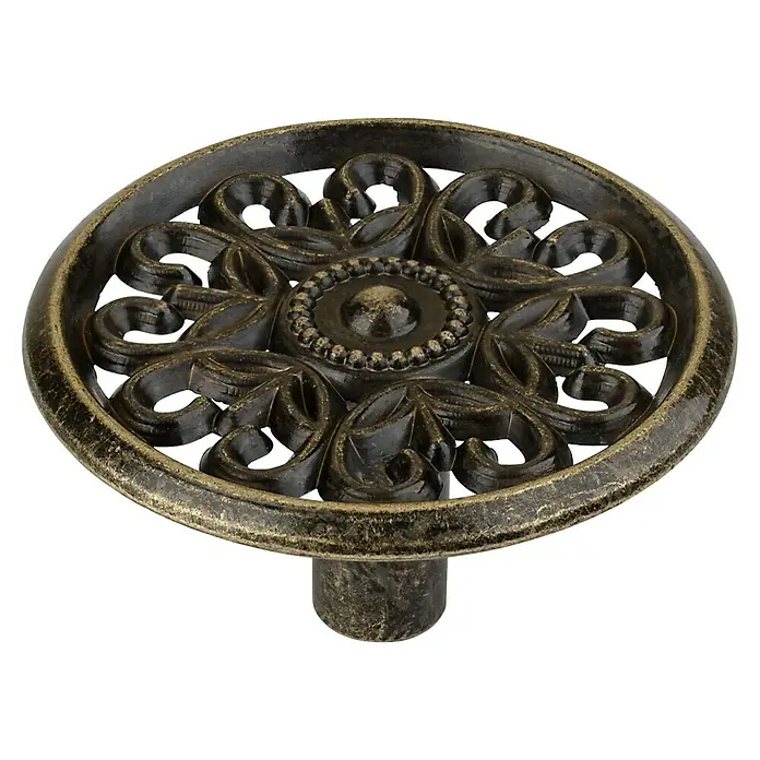 Walteco Möbelknopf Orient - Durchmesser: 38 mm, Sonstige, Brüniert - Verzierter Messing-Möbelknopf im Antik-Look mit floralem Rankenmuster.