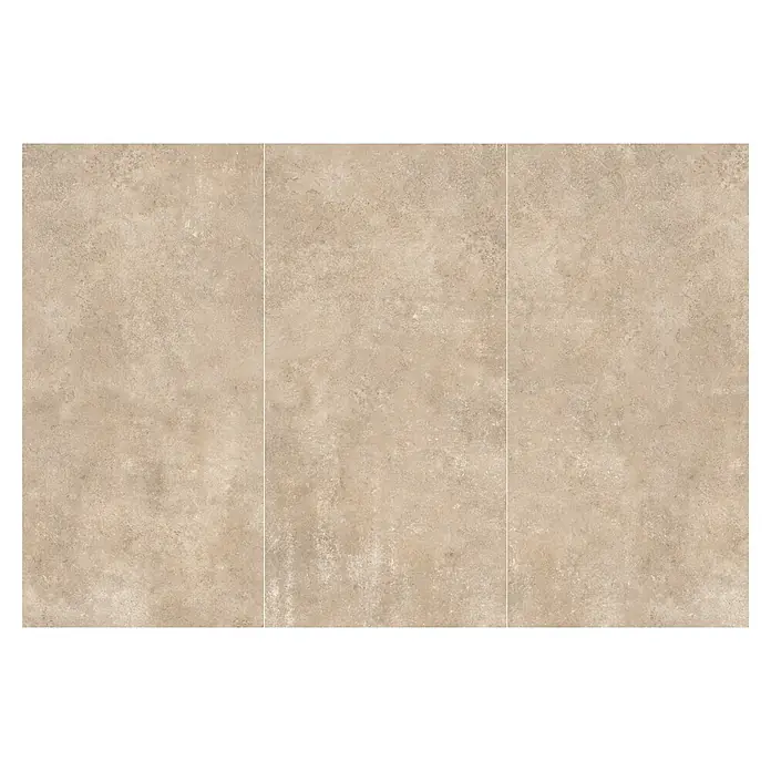 My Home Feinsteinzeugfliese - 60 x 120 cm, Beige, Matt - Drei beigebraune, rustikale Fliesen in Betonoptik. Texturierte Boden- oder Wandverkleidung.