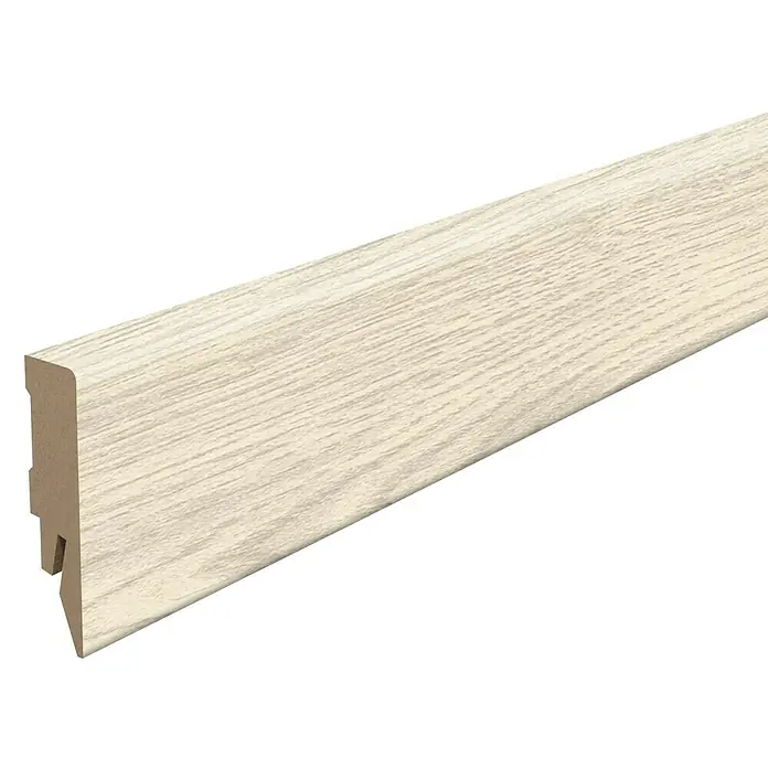 Egger Sockelleiste Cubical L626 Berdal Eiche weiss - 240 cm x 14 mm x 58 mm, MDF - Bilderleiste in hellen Holztönen mit einer feinen Holzstruktur. Ideal für die Inneneinrichtung und zur Akzentuierung von Räumen.