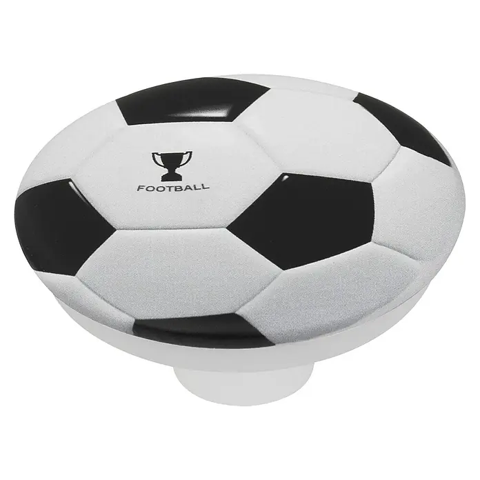 Walteco Kinder-Möbelknopf - Durchmesser: 50 mm, Kunststoff, Fußball - Weiß-schwarzer fußballförmiger Knauf mit Pokalsymbol und 'FOOTBALL'-Schriftzug als dekorativer Griff.