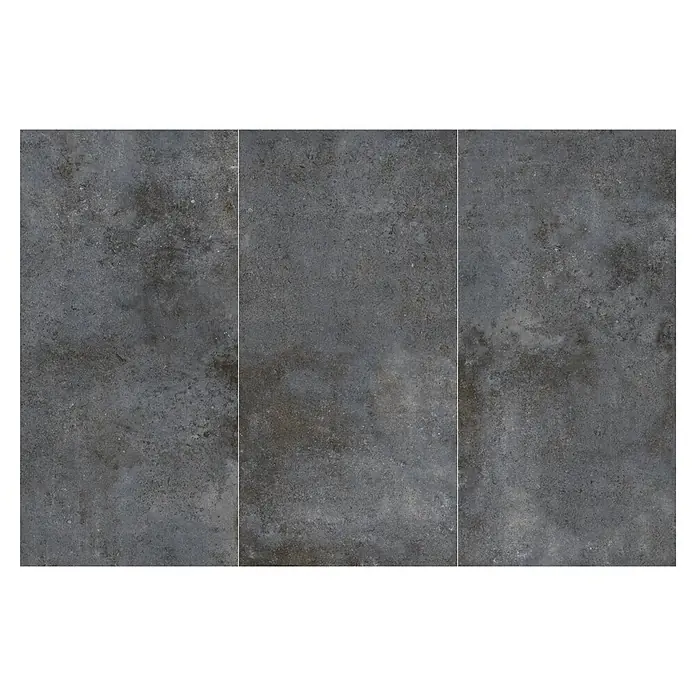 My Home Feinsteinzeugfliese - 60 x 120 cm, Multi, Matt - Drei dunkelgraue, texturierte rechteckige Fliesen.