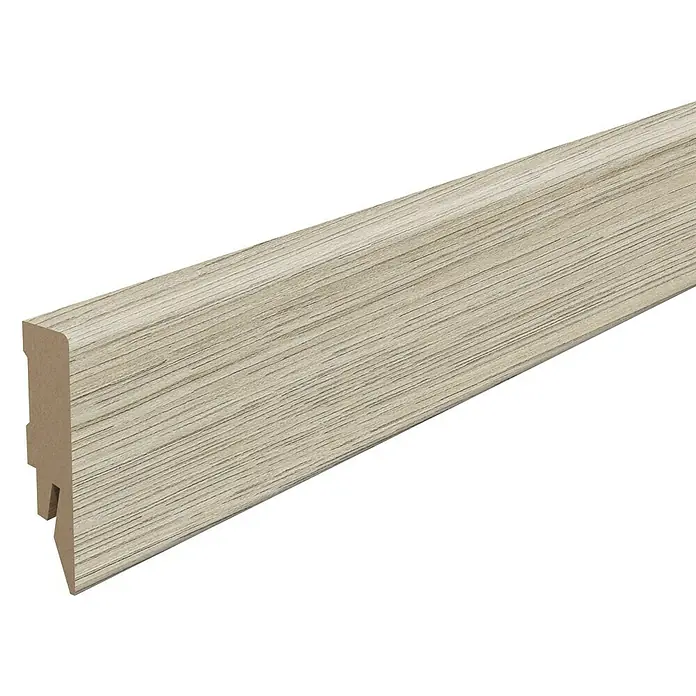 Egger Sockelleiste Cubical L616 Victoria Eiche hellgrau - 240 cm x 14 mm x 58 mm, MDF - Helle Holzsockelleiste mit feiner Maserung. Ideal für Laminat- und Parkettböden.