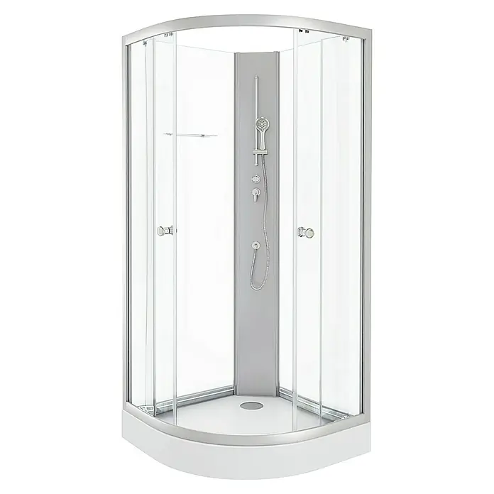 Aurlane Cabina de ducha completa White Sea - 90 x 90 x 210 cm, Blanco/gris - Una cabina de ducha elegante y espaciosa con puertas de vidrio y herrajes plateados para un diseño de baño moderno.