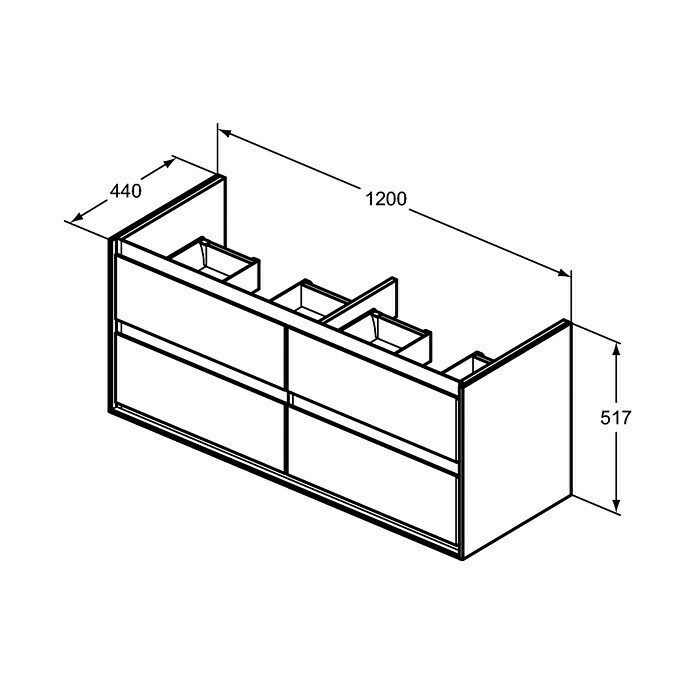 Ideal Standard Connect Air Waschtischunterschrank (44 x 120 x 51,7 cm, 4 Schubkästen, Weiß/Hellgrau, Glänzend)