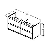 Ideal Standard Connect Air Waschtischunterschrank (44 x 120 x 51,7 cm, 4 Schubkästen, Weiß/Hellgrau, Glänzend)