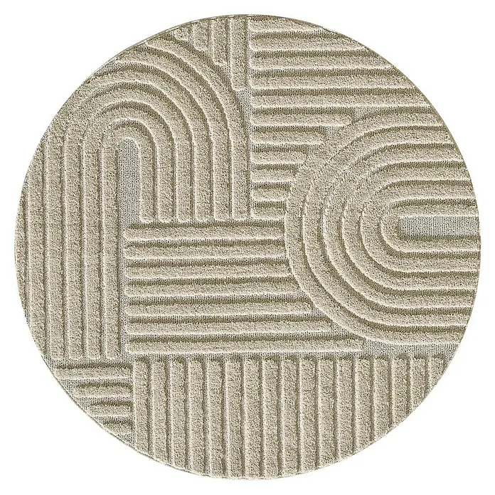 Kurzflorteppich Art - Beige, Durchmesser: 80 cm, 100 % Polypropylen - Runder hellbeiger Teppich mit abstraktem geometrischem Muster.
