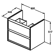 Ideal Standard Connect Air Waschtischunterschrank (44 x 60 x 51,7 cm, 2 Schubkästen, Weiß, Glänzend)