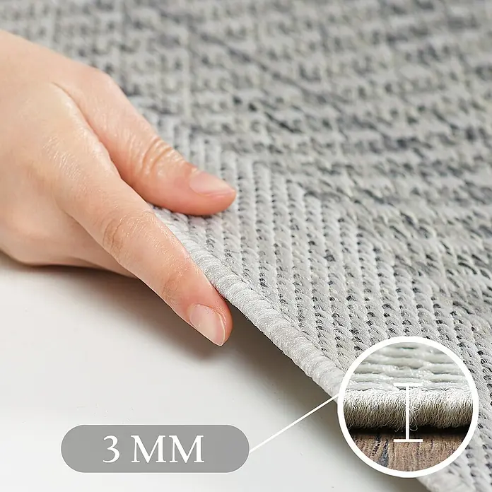 Outdoor-Teppich Giza 1410 - Grau, 340 x 240 cm, 100 % Polypropylen - Hellgrauer gewebter Teppich mit Hand, zeigt 3mm Dicke und feine Textur.