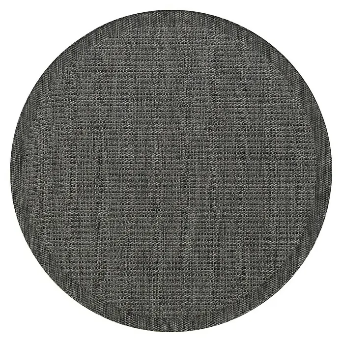 Outdoor-Teppich Giza 1410 - Schwarz, Durchmesser: 200 cm, 100 % Polypropylen - Runde dunkelgraue gewebte Matte.