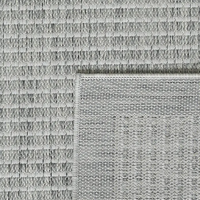 Outdoor-Teppich Giza 1410 - Grau, 340 x 240 cm, 100 % Polypropylen - Detailaufnahme eines grauen Teppichs mit unterschiedlichen Webmustern, der Textur und Design hervorhebt.