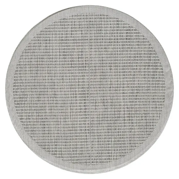 Outdoor-Teppich Giza 1410 - Grau, Durchmesser: 120 cm, 100 % Polypropylen - Rundes hellgraues gewebtes Teppich mit strukturierter Oberfläche.