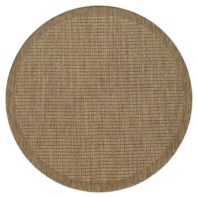 Outdoor-Teppich Giza 1410 - Braun, Durchmesser: 200 cm, 100 % Polypropylen - Runde gewebte Naturfasermatte, beige-braun.