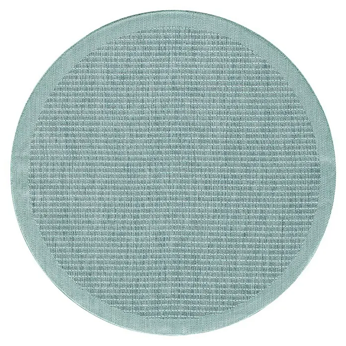 Outdoor-Teppich Giza 1410 - Blau, Durchmesser: 160 cm, 100 % Polypropylen - Hellblaues rundes gewebtes Textil-Tischset.