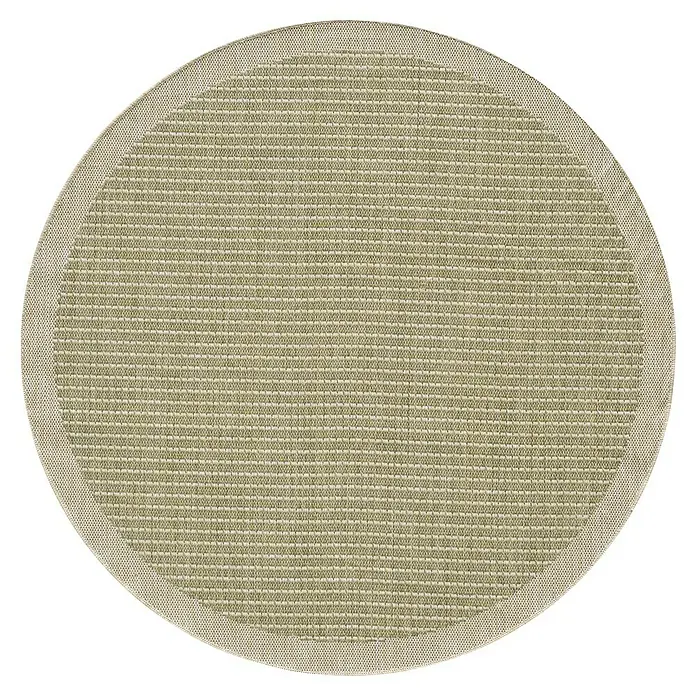 Outdoor-Teppich Giza 1410 - Grün, Durchmesser: 160 cm, 100 % Polypropylen - Runde hellgrüne Webmatte mit strukturierter Oberfläche und hellem Rand.