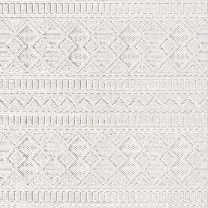 Kurzflorteppich Doha 1652 - Creme, 170 x 120 cm, 100 % Polypropylen - Strukturierter weißer Badteppich mit geometrischen Mustern für ein elegantes Badezimmerambiente. Weiche Textur für zusätzlichen Komfort.