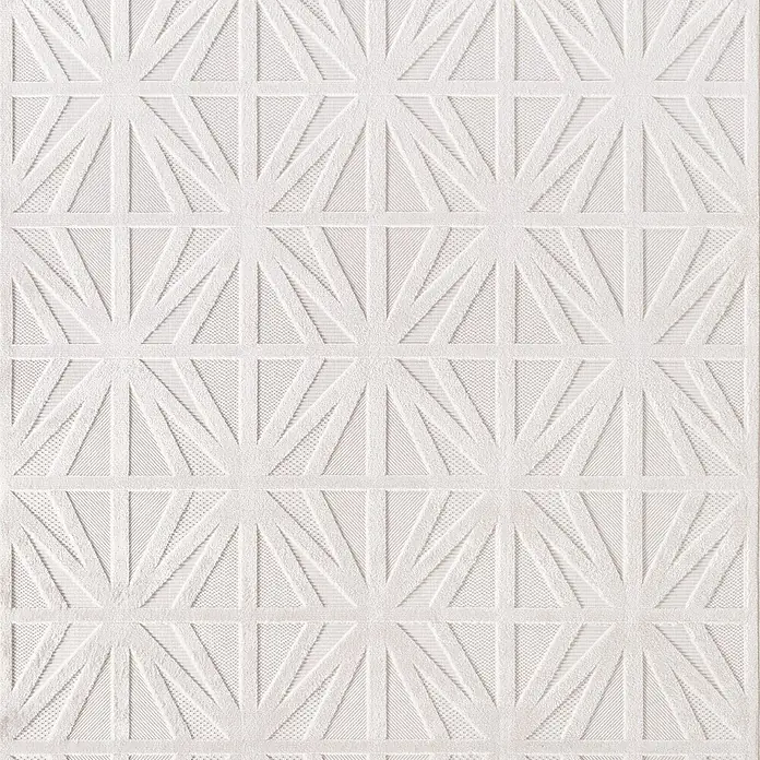 Kurzflorteppich Doha 1655 - Creme, 370 x 280 cm, 100 % Polypropylen - Nahaufnahme eines weißen strukturierten Textilprodukts mit geometrischem Muster, ideal für Wohnaccessoires.