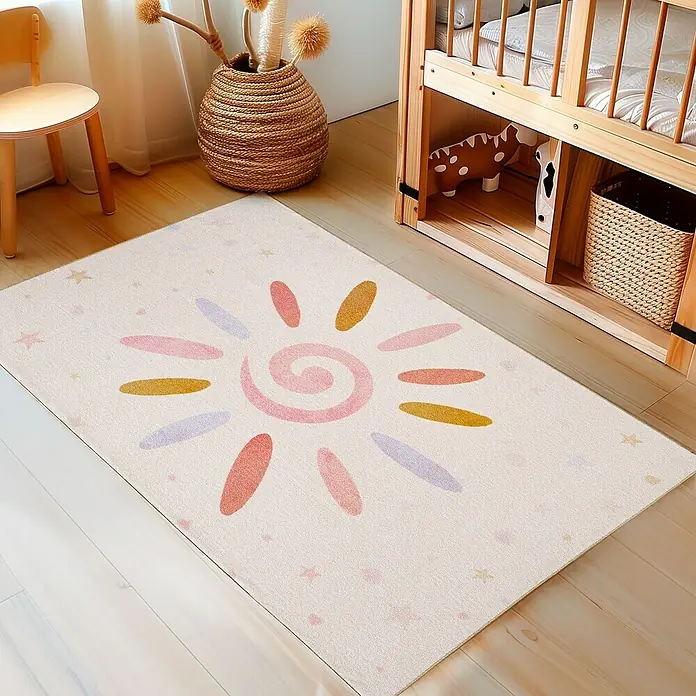 Kinderteppich Play 2021 - Creme, 170 x 120 cm, 100 % Polypropylen - Verspielter Kinderteppich mit Sonnenmotiv und Sternenmuster für ein fröhliches Kinderzimmer.