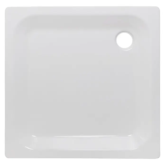 Sanicomfort Duschwanne - L x B: 90 x 90 cm, Stahl, Weiß - Weiße rechteckige Duschwanne mit abgerundeten Ecken und rundem Abflussloch.