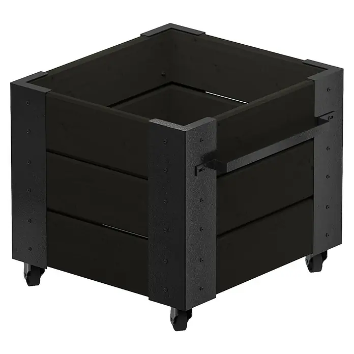 Plus Pflanzkasten Cubic - Außenmaß (L x B x H): 46 x 50 x 45 cm, Holz, Schwarz - Dunkler Blumenkasten aus Holz mit schwarzen Metalleckakzenten und Rollen für einfache Mobilität.