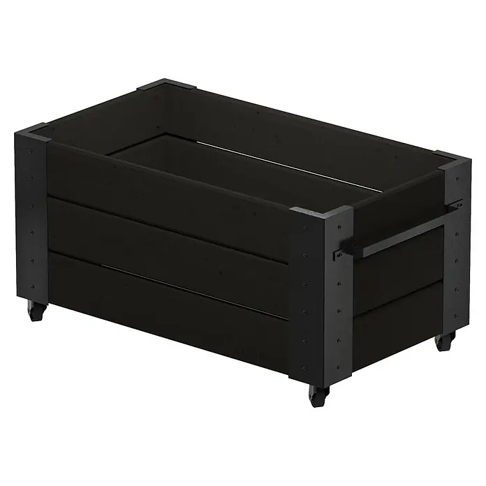 Plus Pflanzkasten Cubic - Außenmaß (L x B x H): 87 x 50 x 45 cm, Holz, Schwarz - Schwarzer Holz-Pflanzkasten mit Metallecken, Rollen und Griff.