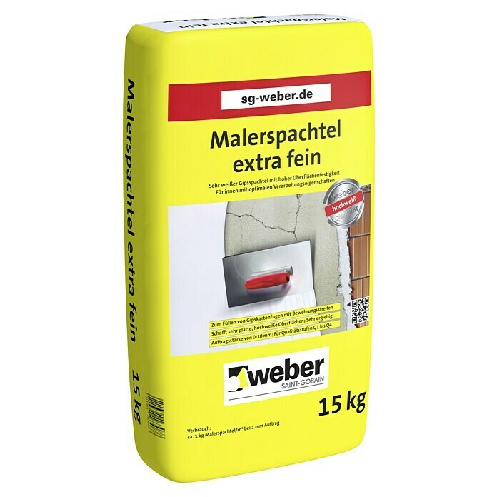 SG Weber Malerspachtel Extra Fein15 kg, Weiß Front View