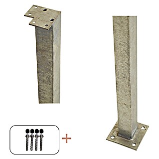 Plus Zaunpfosten mit Fuß für Handlauf (Höhe: 103,3 cm, Silber, Stahl, Ecke)