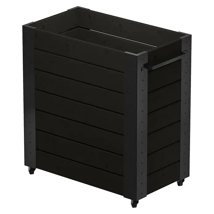 Plus Pflanzkasten Cubic - Außenmaß (L x B x H): 87 x 50 x 95 cm, Holz, Schwarz - Dunkler Holz-Pflanzkasten mit schwarzen Metalleckverstärkungen und Rollen.