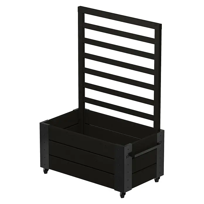 Plus Pflanzkasten Cubic mit Spalier - Außenmaß (L x B x H): 87 x 50 x 155 cm, Holz, Schwarz - Dunkler hölzerner Pflanzkasten mit integriertem Spalier auf Rollen.