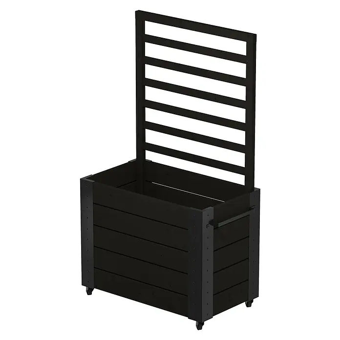 Plus Pflanzkasten Cubic mit Spalier - Außenmaß (L x B x H): 45 x 50 x 120 cm, Holz, Schwarz - Mobiler Pflanzkasten aus dunklem Holz mit Rankgitter und schwarzen Metallakzenten.