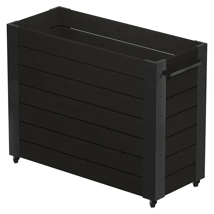 Plus Pflanzkasten Cubic - Außenmaß (L x B x H): 120 x 50 x 95 cm, Holz, Schwarz - Schwarzer Pflanzkasten aus Holz mit Metallecken und Rollen.