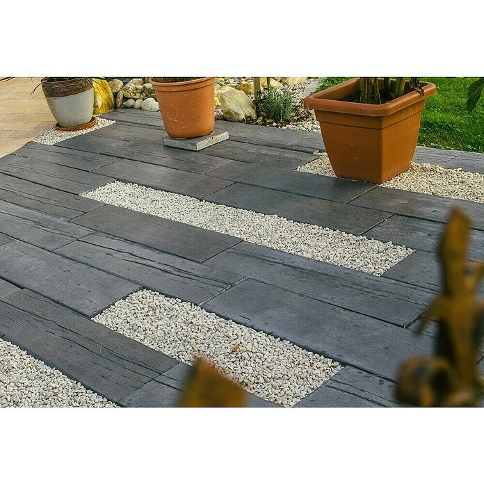 Gehwegplatte Woodstock (L x B x S: 89 x 25 x 4,5 cm, Anthrazit, Beton)