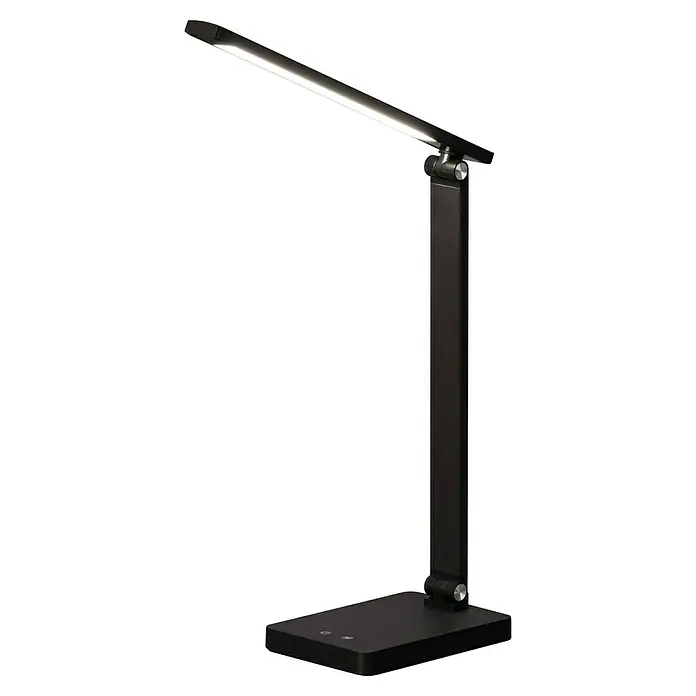 FHL easy Akku-Tischleuchte Ole - 2,5 W, L x B x H: 33 x 11,5 x 39,5 cm, Schwarz, Neutralweiß - Elegante schwarze LED-Schreibtischlampe mit verstellbarem Arm und Touch-Bedienelementen auf dem rechteckigen Sockel, strahlt helles Licht aus.