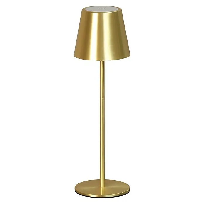 FHL easy Akku-Tischleuchte Viletto - 2 W, L x B x H: 11 x 11 x 36,5 cm, Messing, Warmweiß - Goldene Metall-Tischleuchte mit konischem Schirm, schlankem Fuß und rundem Sockel.