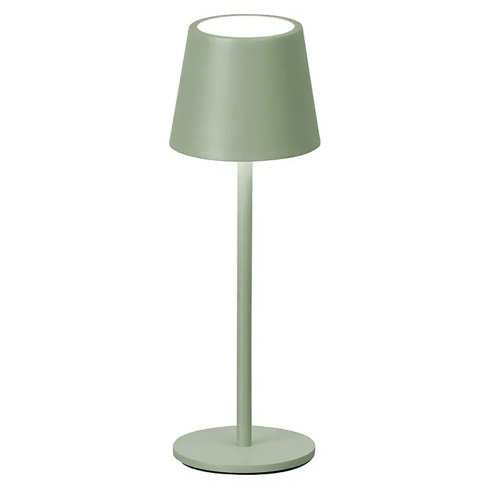 FHL easy Akku-Tischleuchte Roxi - 1,5 W, L x B x H: 9 x 9 x 27,5 cm, Grün, Warmweiß - Salbeigrüne matte tragbare Tischlampe mit konischem Schirm und rundem Sockel.