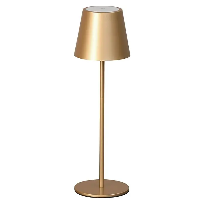 FHL easy Akku-Tischleuchte Viletto - 2 W, L x B x H: 11 x 11 x 36,5 cm, Coffee, Warmweiß - Goldene Tischlampe mit konischem Schirm und rundem Fuß.