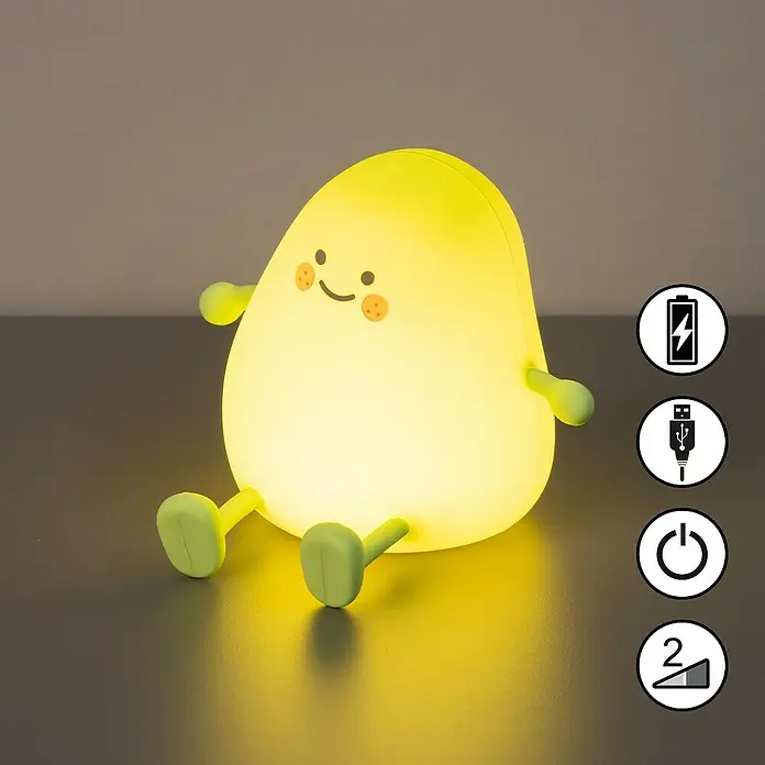FHL easy LED-Nachtlicht Lia - 0,4 W, L x B x H: 12,2 x 12,2 x 11,6 cm, Warmweiß, Avocado Lia - Leuchtendes, birnenförmiges Nachtlicht mit fröhlichem Gesicht und hellgrünen Gliedmaßen. Symbole für Akku, USB, Ein/Aus und 2 Helligkeitsstufen.