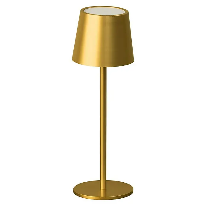 FHL easy Akku-Tischleuchte Roxi - 1,5 W, L x B x H: 9 x 9 x 27,5 cm, Gold, Warmweiß - Goldene Metall-Tischlampe mit konischem Schirm und rundem Fuß.