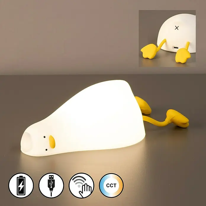 FHL easy LED-Nachtlicht Lesley - 0,9 W, L x B x H: 21 x 10,3 x 6,2 cm, Warmweiß, Ente Lesley - Weißes, leuchtendes Enten-Nachtlicht mit gelben Füßen. Es ist über USB aufladbar, berührungsgesteuert und hat einstellbare Lichtwärme.
