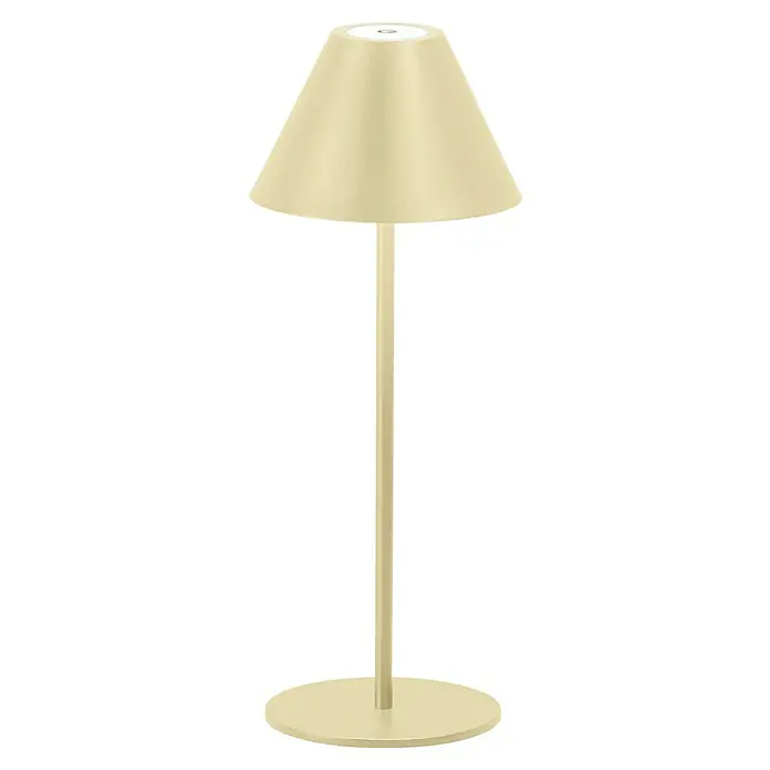 FHL easy Akku-Tischleuchte Kano - 2 W, L x B x H: 14 x 14 x 36 cm, Sand, Warmweiß - Moderne cremefarbene Metalltischleuchte mit konischem Schirm und rundem Fuß, leuchtet nach oben.