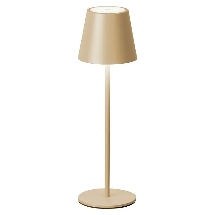 FHL easy Akku-Tischleuchte Viletto - 2 W, L x B x H: 11 x 11 x 36,5 cm, Sandfarben, Warmweiß - Matte beigefarbene Tischleuchte mit konischem Schirm, schlankem Fuß und rundem Sockel. Spendet weiches, warmes Licht.