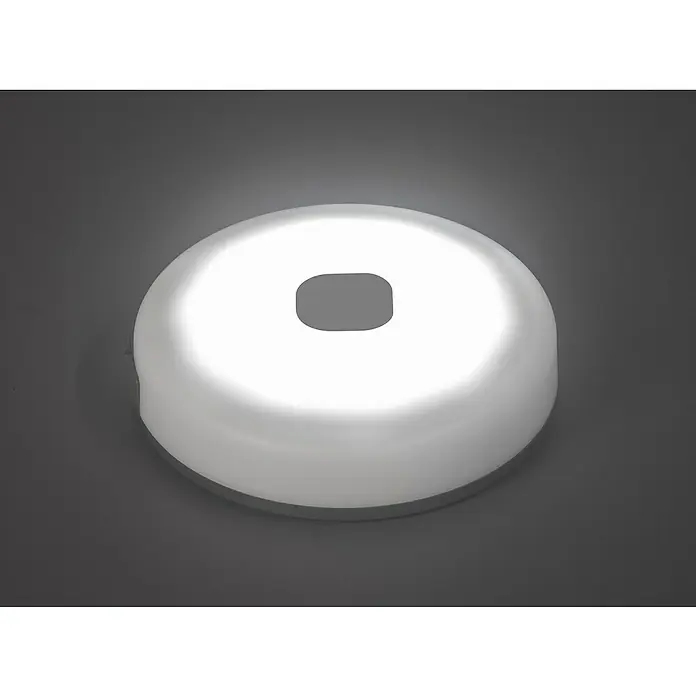 FHL easy LED-Lichterkette Benni - Innen, Lichtfarbe: Warmweiß, Akkubetrieben - Runde weiße LED-Deckenleuchte mit durchscheinender Kuppel und quadratischem Ausschnitt in der Mitte, sanft leuchtend.