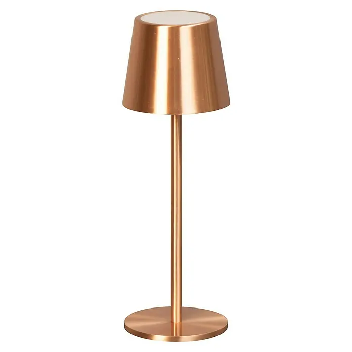 FHL easy Akku-Tischleuchte Roxi - 1,5 W, L x B x H: 9 x 9 x 27,5 cm, Kupfer, Warmweiß - Goldene Metallic-Tischlampe mit konischem Schirm und rundem Fuß.