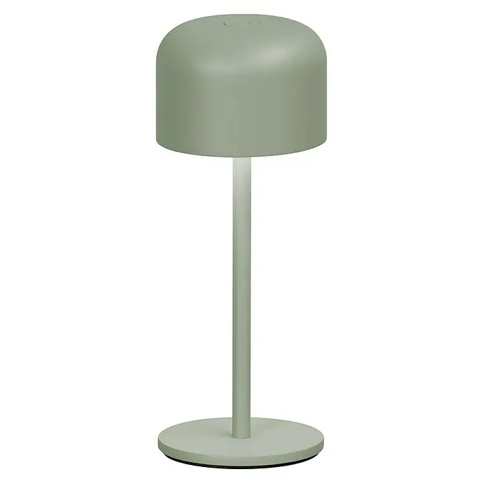 FHL easy Akku-Tischleuchte Finley - 1 W, L x B x H: 8,7 x 8,7 x 22 cm, Salbei, Warmweiß - Matte hellgrüne kabellose Tischlampe mit zylindrischem Schirm und rundem Fuß.
