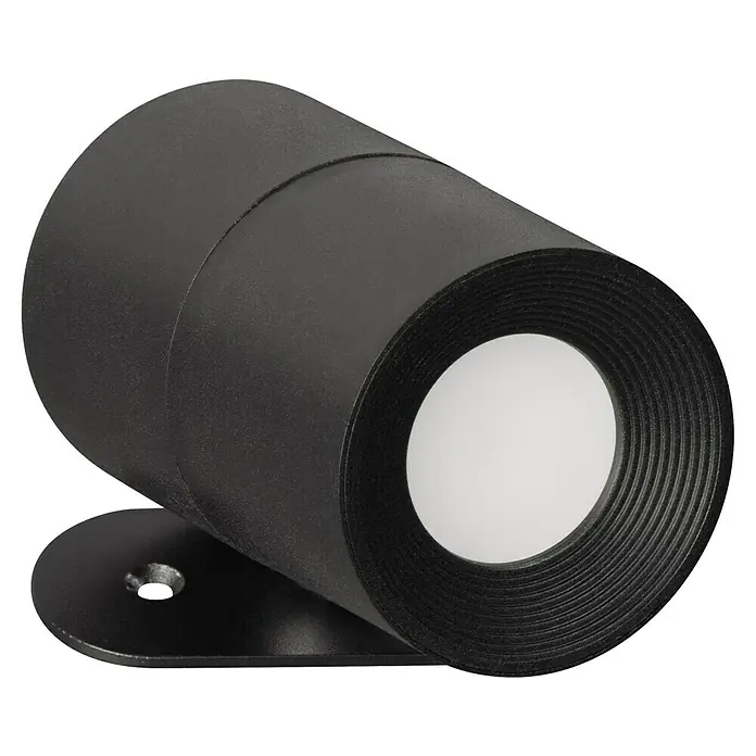FHL easy Magnetic Akku-Wandleuchte - 9,5 x 5,5 x 5,5 cm, Sandschwarz, 1,5 W, IP54, Warmweiß - Texturierte schwarze zylindrische Leuchte oder Sensor mit weißer Fläche und integrierter Halterung.